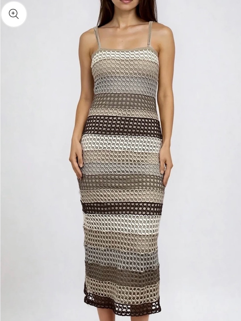 Women’s Strappy crochet  Midi Dress in Neutral Stripes